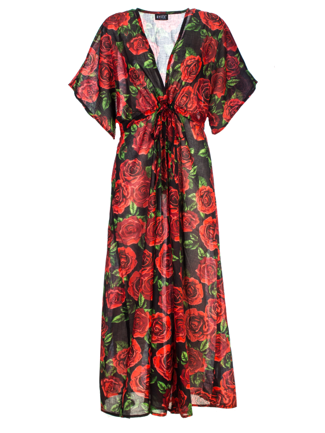 LONG OPEN KAFTAN ANIMALIER AND ROSES, 2 TG - ROSE